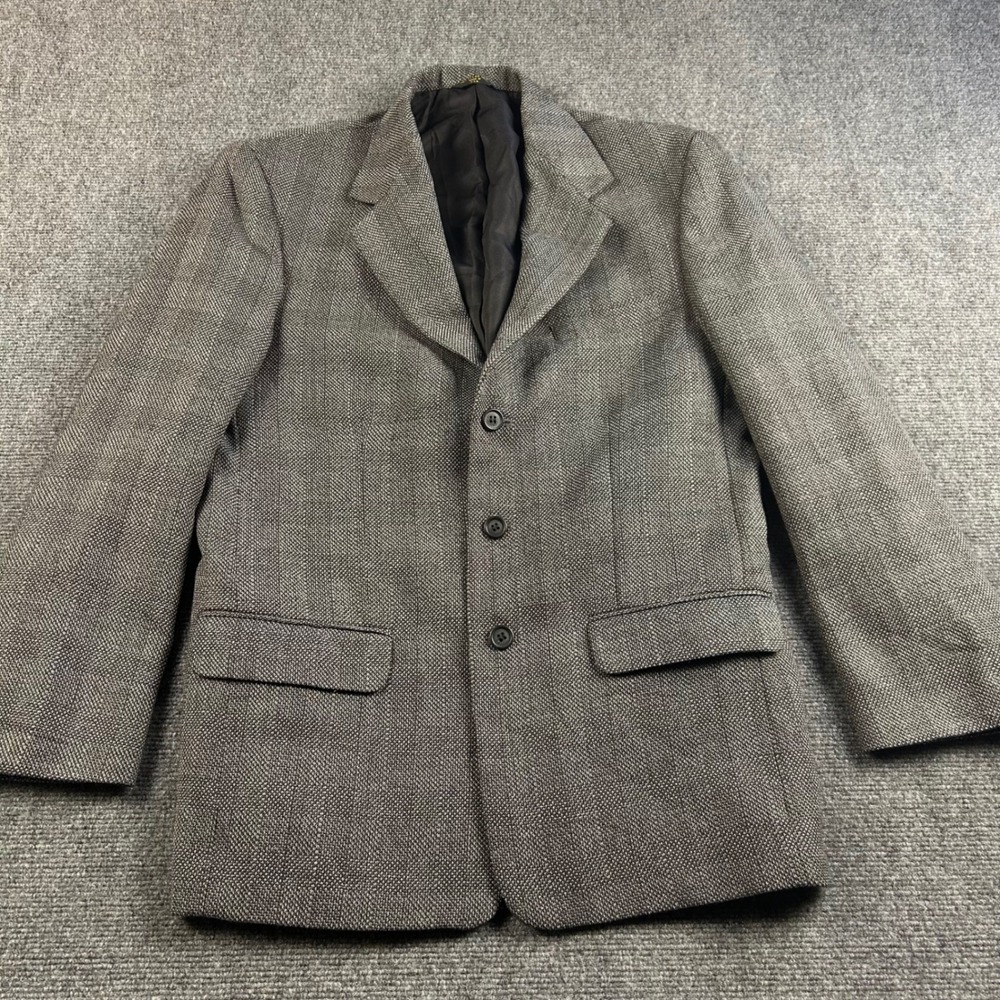 John Henry Mens Gray Tweed 3 Button Blazer Sport Coat 38R Wool Blend Made in USA